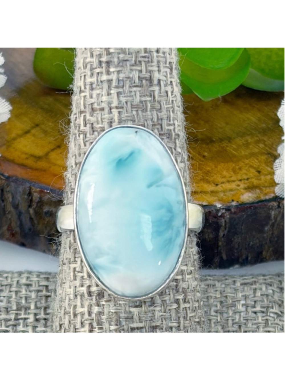 Pure Sterling Silver Genuine Larimar Ring Size 8.25 8 1/4 925 Southwest New